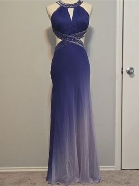 Ignite Evenings by Carol Lin Royal Blue Ombre Beaded Halter Gown Size 6